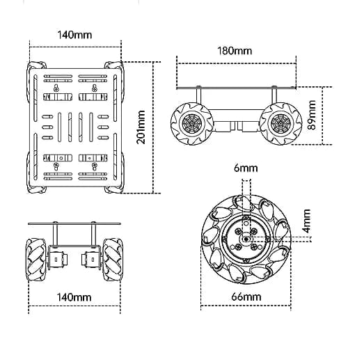LewanSoul Mecanum Robot Chassis Car Kit 180x140x89mm | Aluminum Alloy Frame with 360° Omnidirectional Wheels thumbnail 6