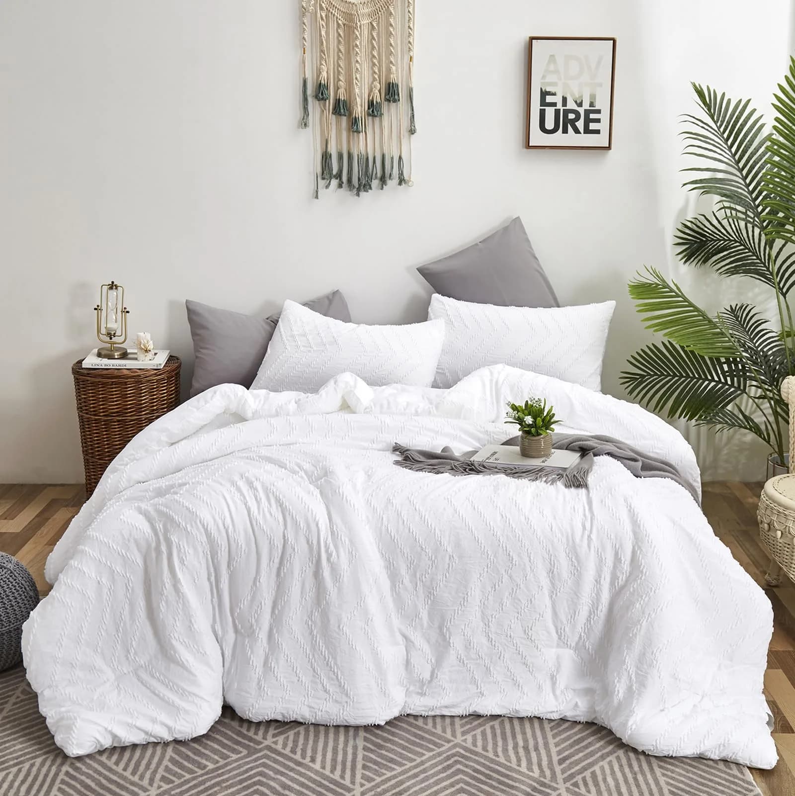 Luxlovery White Jacquard Comforter Set King | Boho Farmhouse Bedding for King Bed thumbnail 1