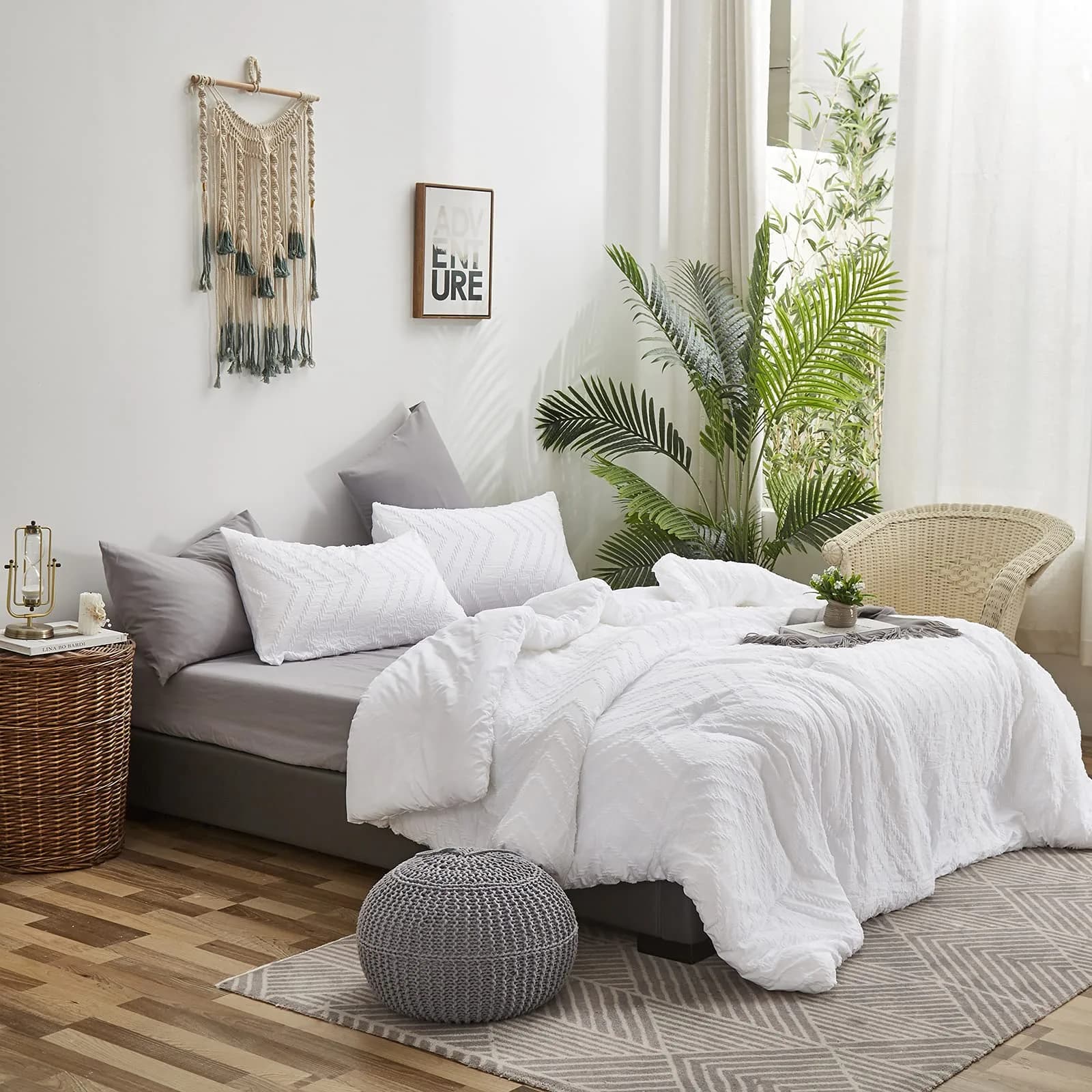 Luxlovery White Jacquard Comforter Set King | Boho Farmhouse Bedding for King Bed thumbnail 3