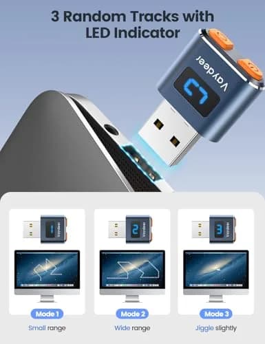 Vaydeer T3s Mouse Jiggler USB Mouse Mover | Undetectable, Aluminum Alloy, 3 Random Tracks thumbnail 3