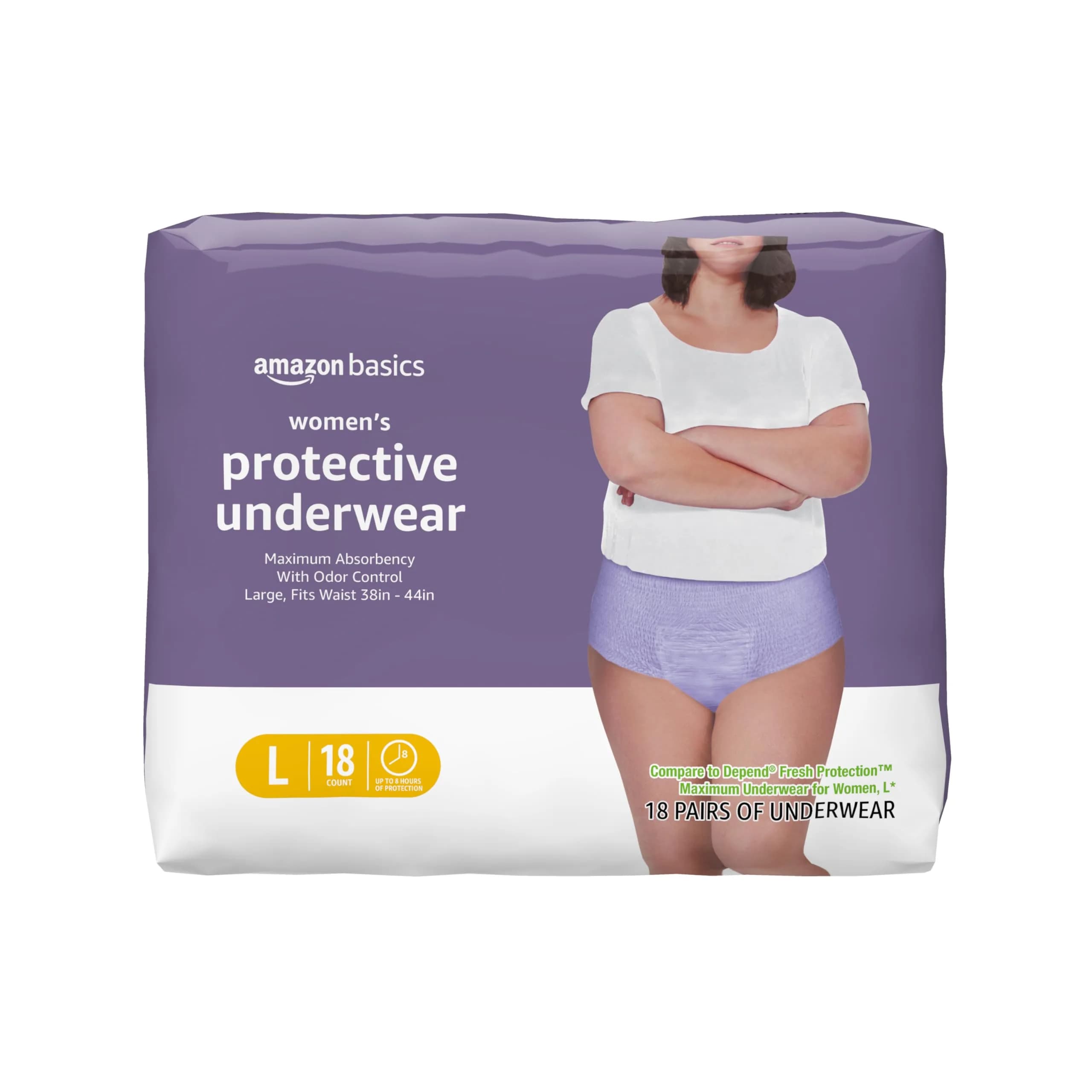 Amazon Basics Postpartum Incontinence Underwear for Women, Size L, 18 Count | Maximum Absorbency, Dri-Fit Technology, Odor Control - main product image