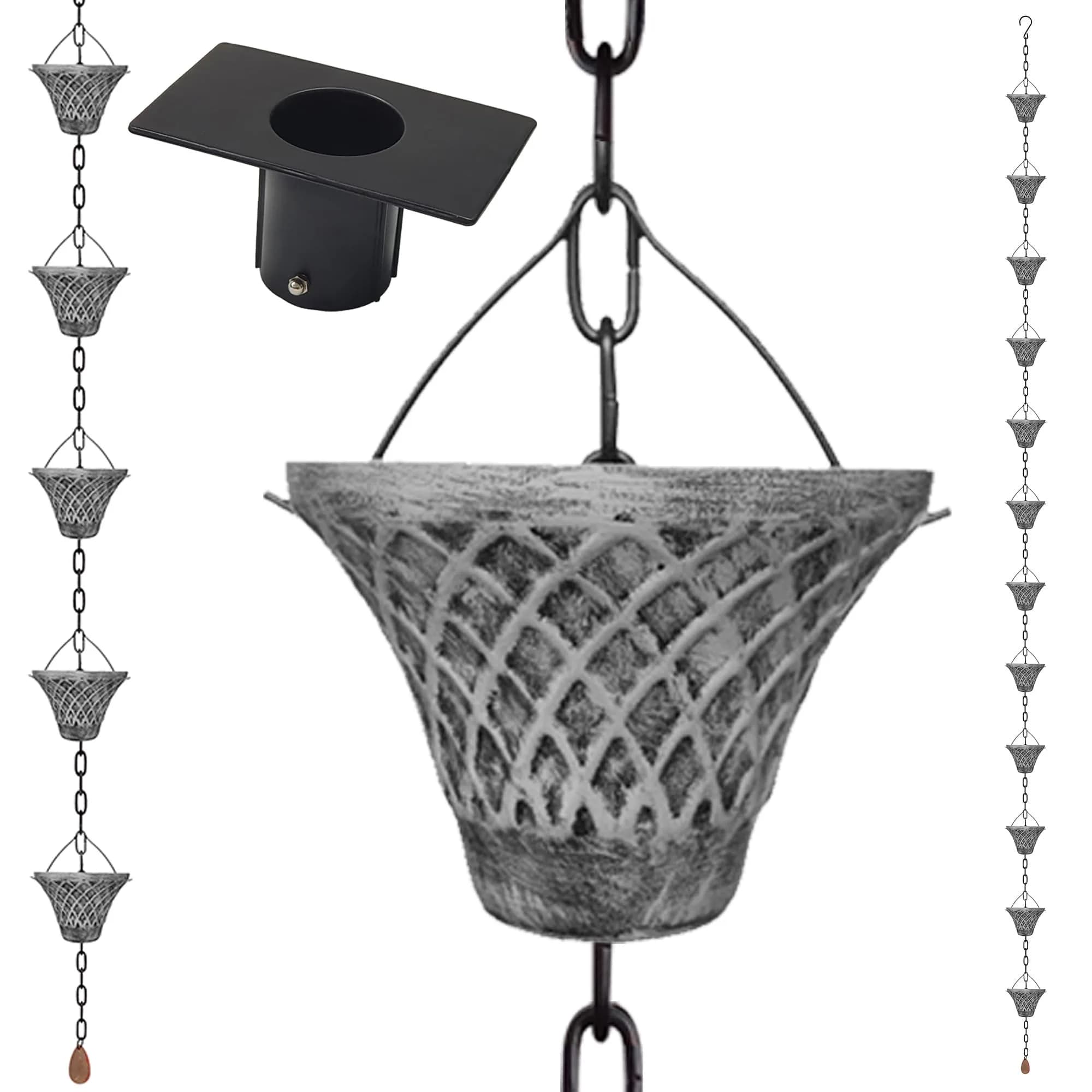 LEPTALINA Bell Iron Rain Chain 2.59m (8.5FT) with Adapter, Gray | Rust-Resistant Garden Decor - main product image
