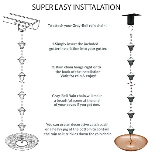 LEPTALINA Bell Iron Rain Chain 2.59m (8.5FT) with Adapter, Gray | Rust-Resistant Garden Decor thumbnail 4
