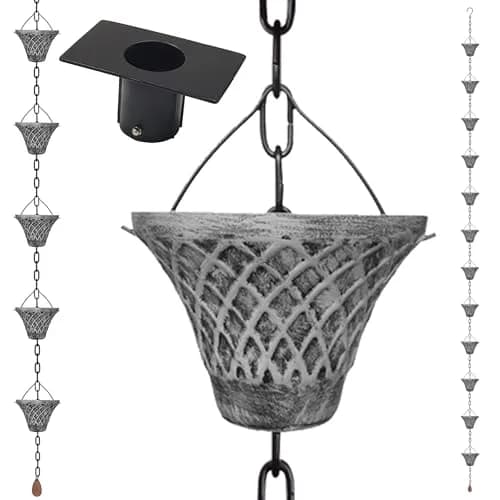 LEPTALINA Bell Iron Rain Chain 2.59m (8.5FT) with Adapter, Gray | Rust-Resistant Garden Decor thumbnail 1