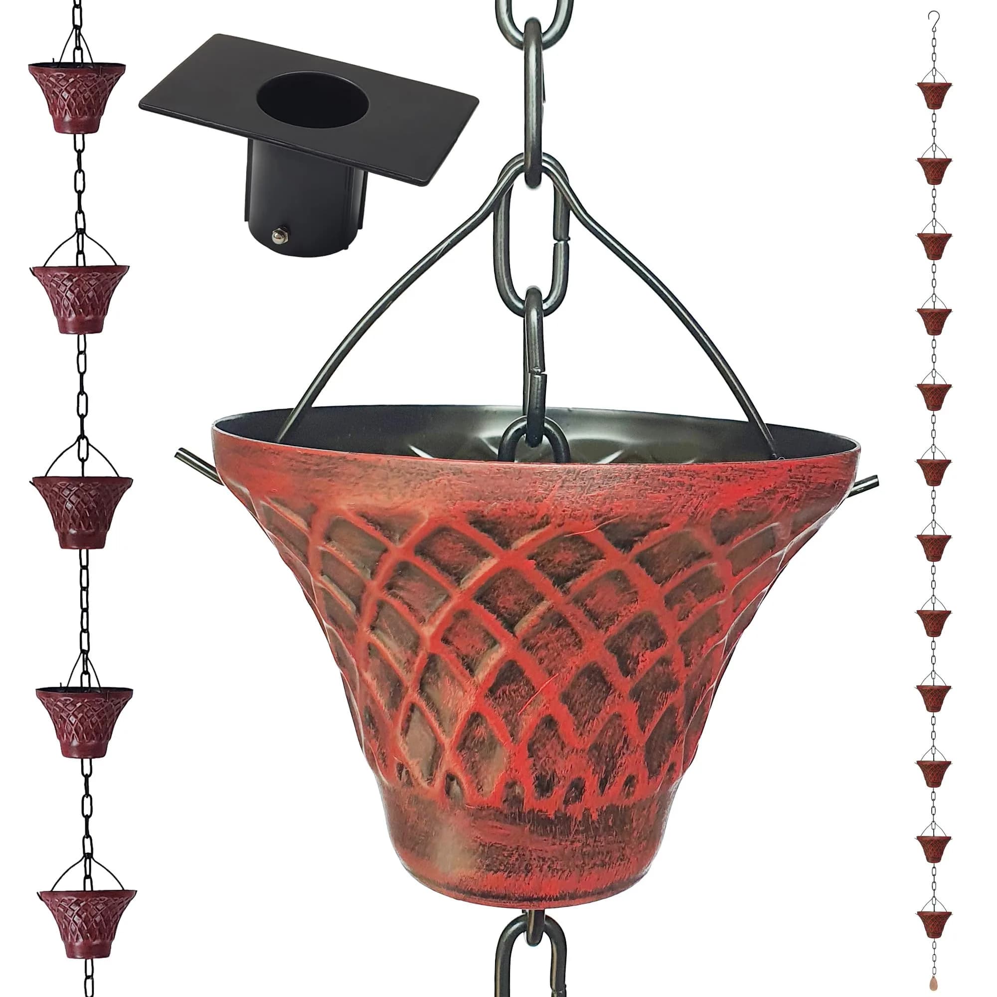 LEPTALINA 8.5FT Antique-Red Bell Iron Rain Chain with Adapter - main product image
