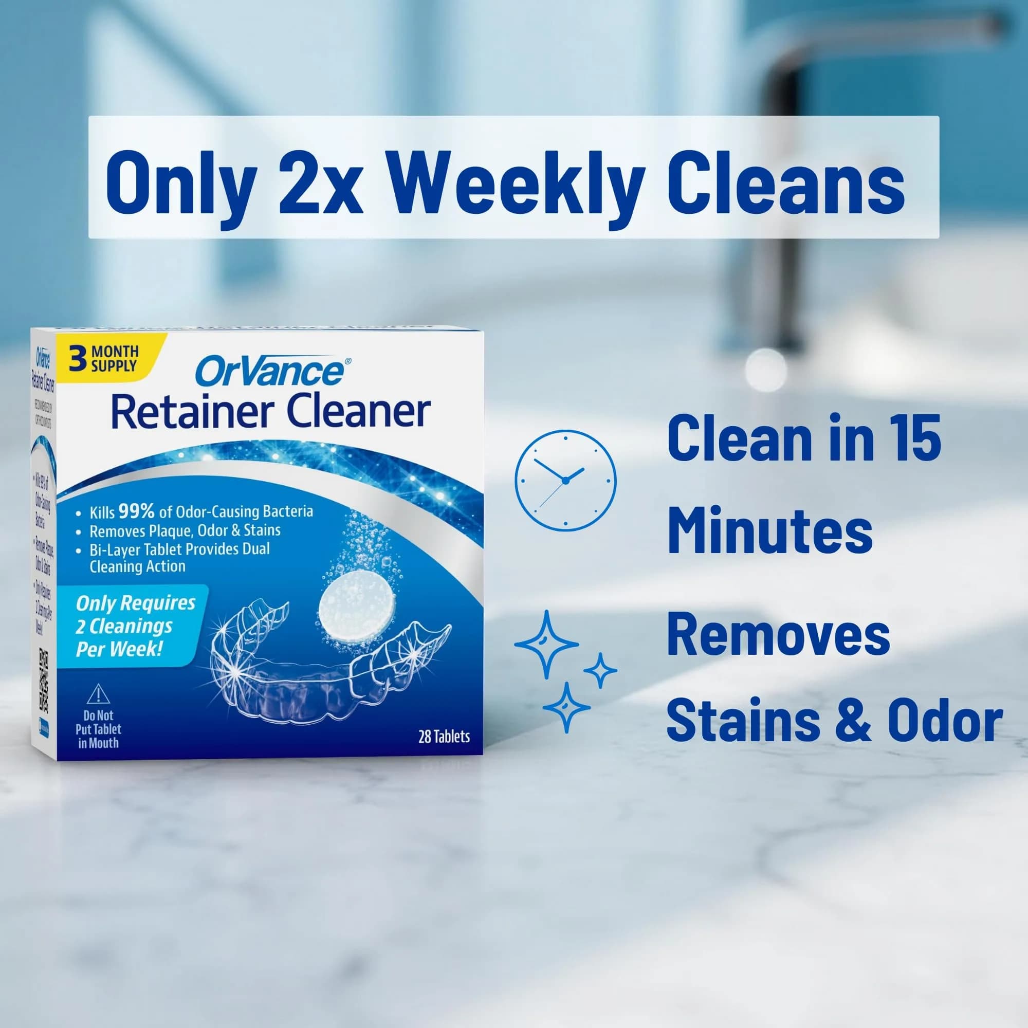 OrVance Retainer Cleaner Tablets 28 Count (3 Month Supply) | Cleans Orthodontic Appliances Twice Weekly - view 3