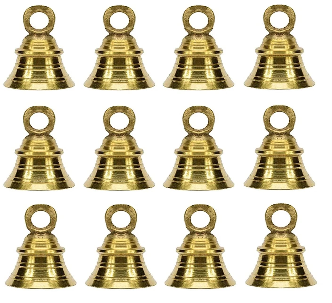 UAPAN Brass Hanging Bell with J-hook 5.08 cm (2 Inch) Pack of 12 | Classic Religious Home Décor — Gold