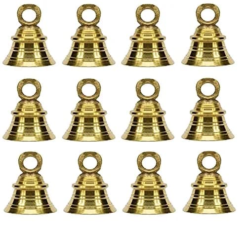 UAPAN Brass Hanging Bell with J-hook 5.08 cm (2 Inch) Pack of 12 | Classic Religious Home Décor thumbnail 1