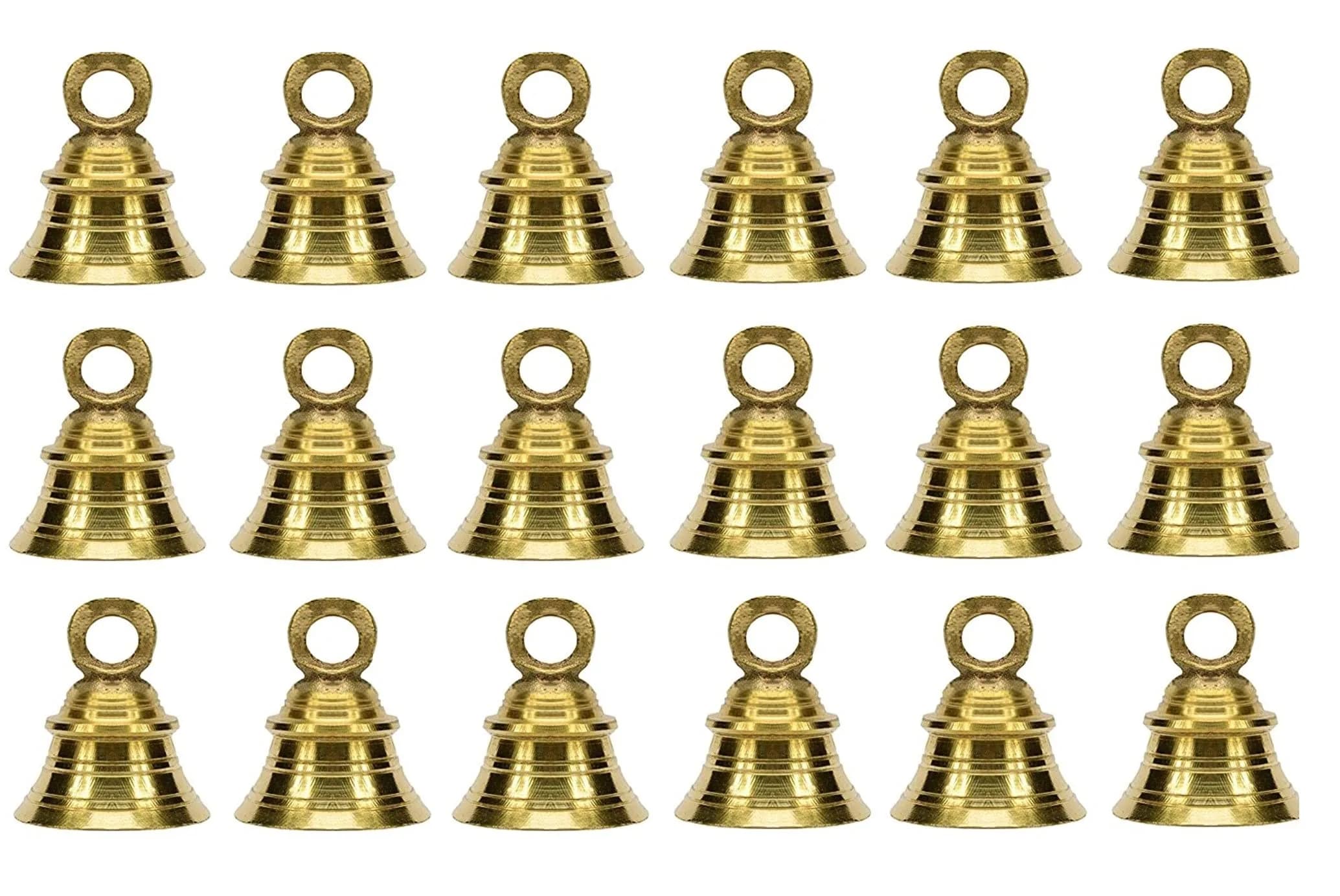 UAPAN Brass Hanging Bells for Festival Home Decoration with J Hook, 5.08 cm (2 Inch) Pack of 18 | Classic Religious Style - main product image