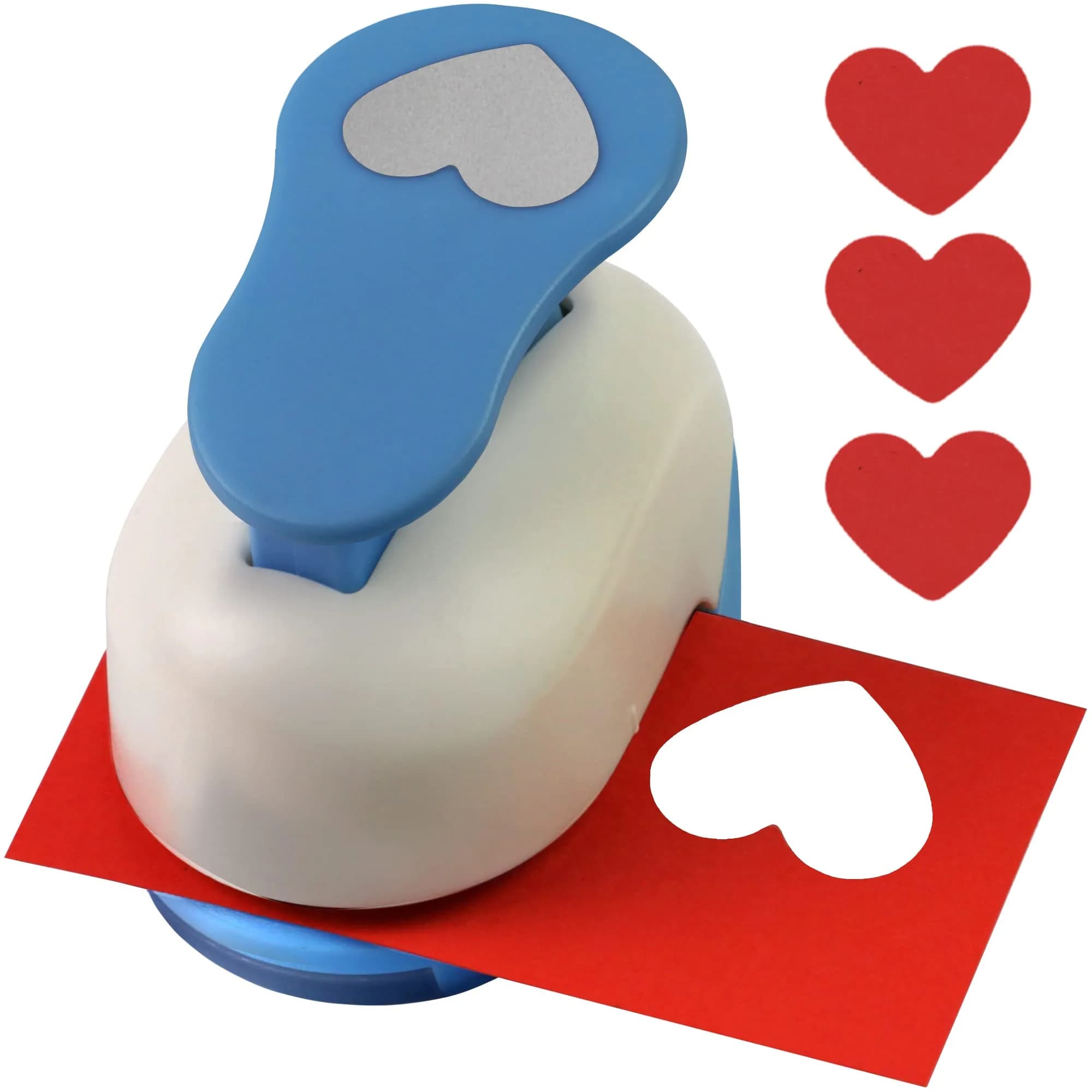 ECOHU Heart Punch for Paper Crafts 1-Inch | Easy Spring-Action Lever for Card Making & Scrapbooking — Blue & white