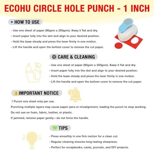 ECOHU 1-Inch Circle Hole Punch | Spring-Action Lever for Crafts, Scrapbooks, Cards (Blue/White) thumbnail 5