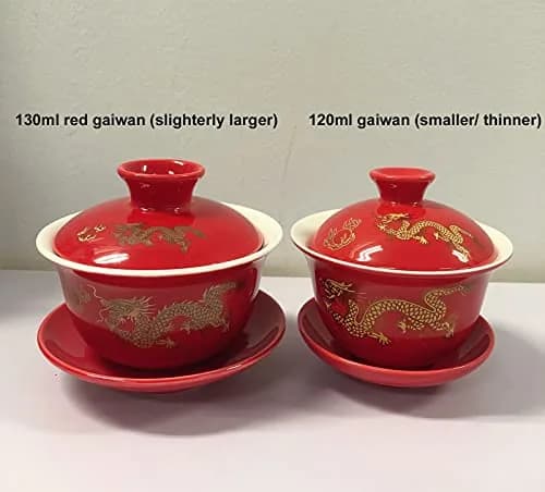 YBK Tech Ceramic Kung Fu Teacup, Chinese Gaiwan-Dragon (Red, Slightly Bigger) | Traditional Chinese Tea Cup with Lid & Saucer thumbnail 1