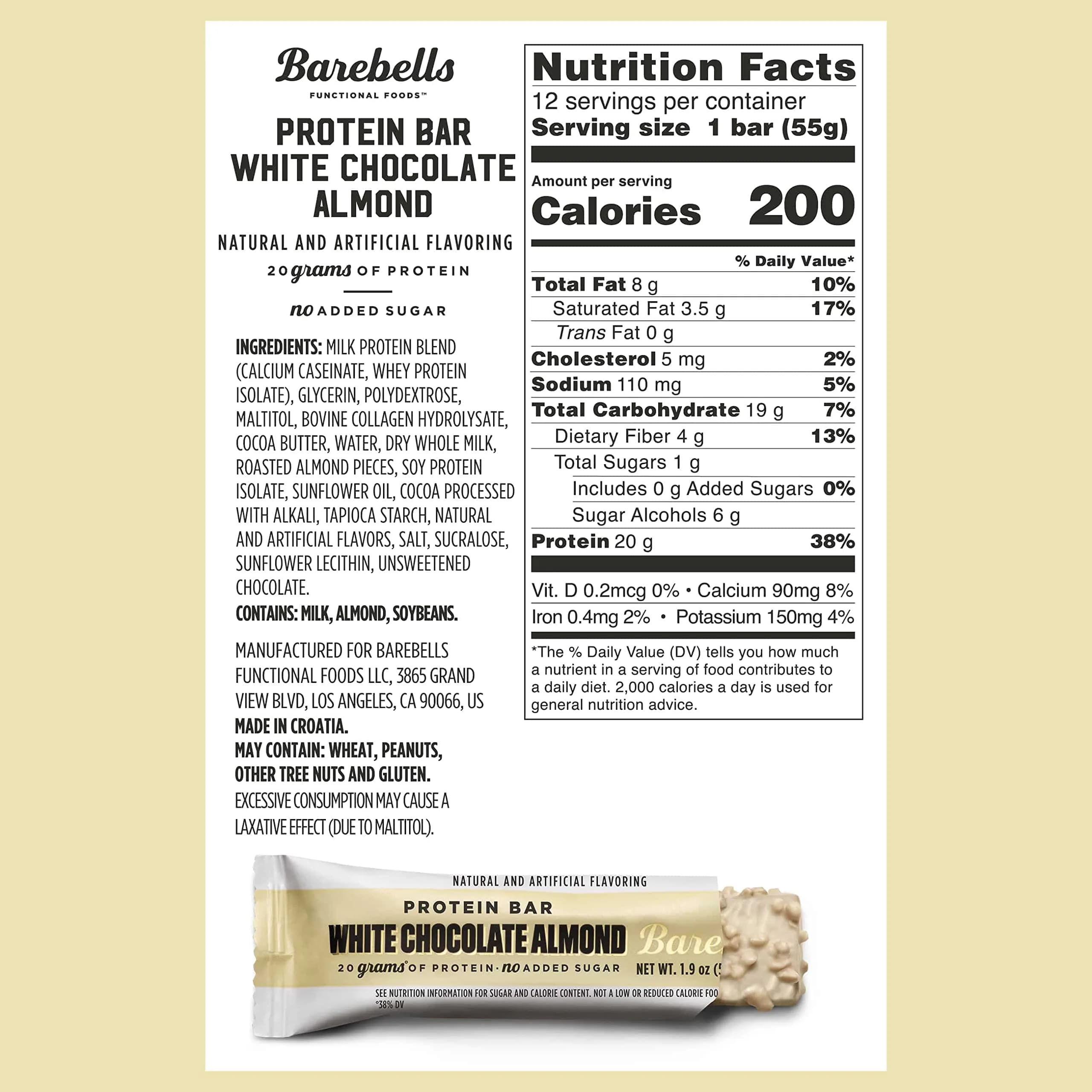 BAREBELLS White Chocolate Almond Protein Bars 24 Count | Chocolate Protein Bar thumbnail 6