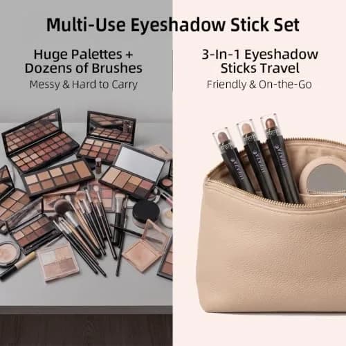 LUXAZA 3 Pcs Cream Eyeshadow Stick Set Champagne Nude Brown Neutral | Blendable Eye Makeup for Beginners thumbnail 7