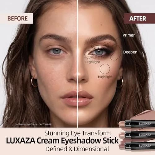 LUXAZA 3 Pcs Cream Eyeshadow Stick Set Champagne Nude Brown Neutral | Blendable Eye Makeup for Beginners thumbnail 3