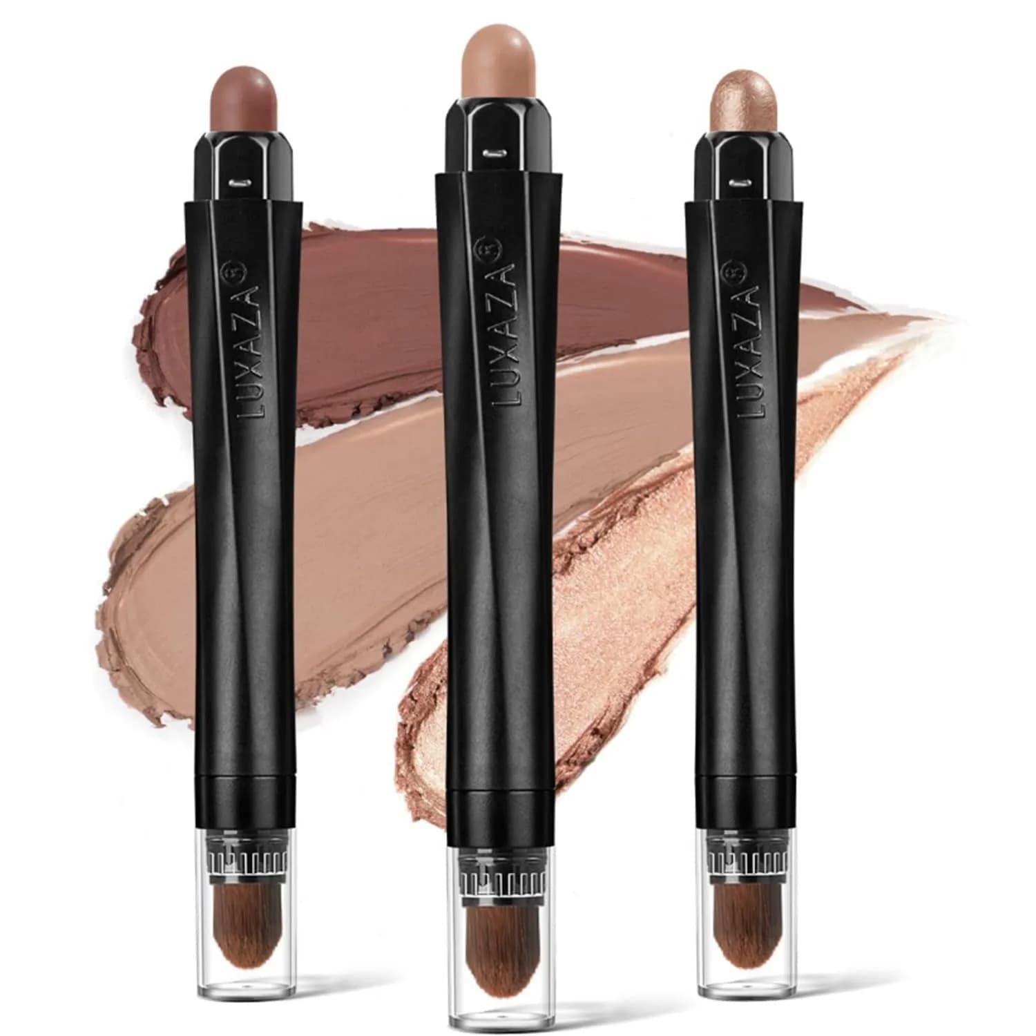 LUXAZA 3 Pcs Cream Eyeshadow Stick Set Champagne Nude Brown Neutral | Blendable Eye Makeup for Beginners - main product image