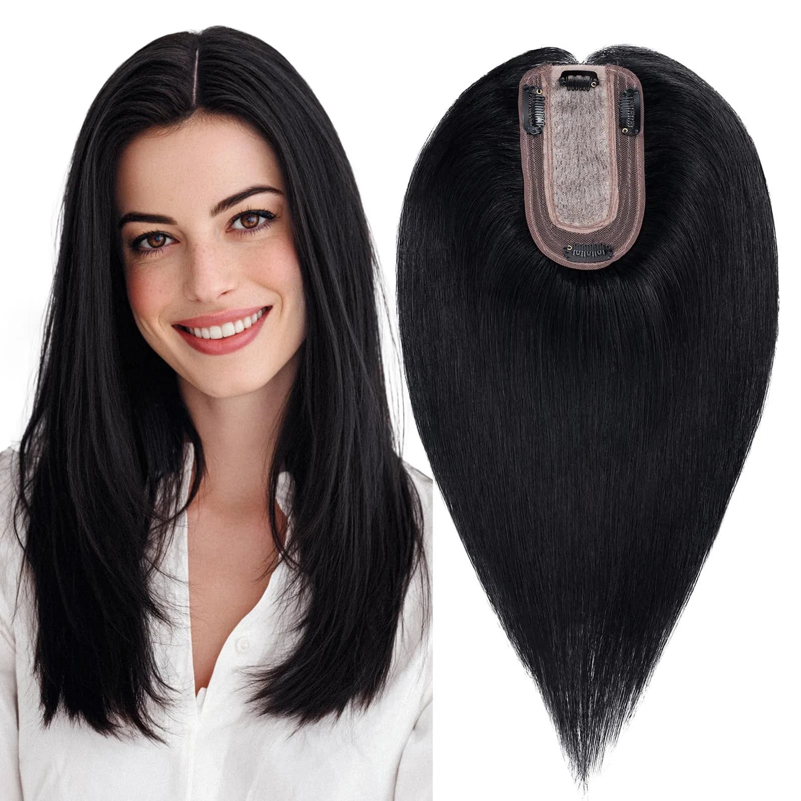 MY-LADY Real Human Hair Topper for Women 7 x 13cm Silk Base 10" Jet Black | Natural, Breathable & Secure — Jet Black