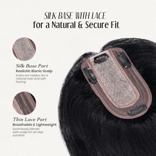 MY-LADY Real Human Hair Topper for Women 7 x 13cm Silk Base 10" Jet Black | Natural, Breathable & Secure thumbnail 2