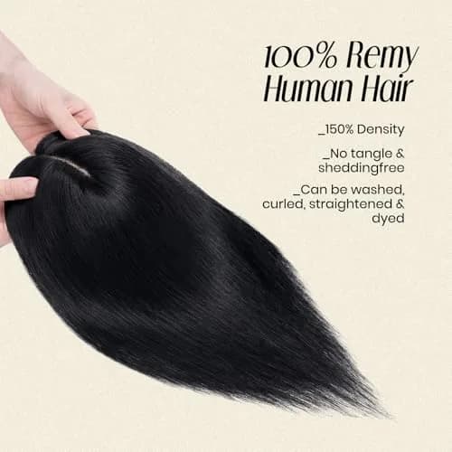 MY-LADY Real Human Hair Topper for Women 7 x 13cm Silk Base 10" Jet Black | Natural, Breathable & Secure thumbnail 3