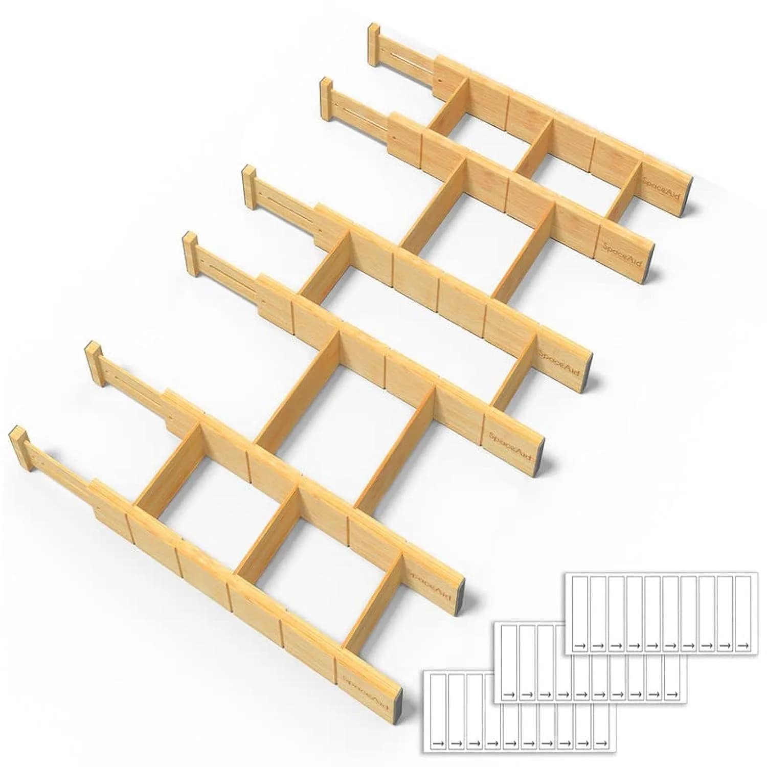 SpaceAid Bamboo Drawer Dividers with Inserts & Labels | Adjustable Expandable Organizer (17-22 in) - main product image