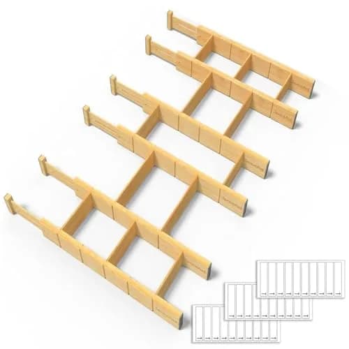 SpaceAid Bamboo Drawer Dividers with Inserts & Labels | Adjustable Expandable Organizer (17-22 in) thumbnail 1