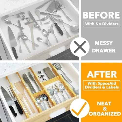 SpaceAid Bamboo Drawer Dividers with Inserts & Labels | Adjustable Expandable Organizer (17-22 in) thumbnail 4
