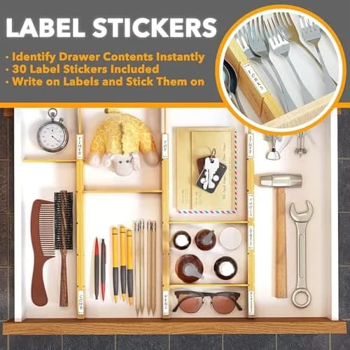 SpaceAid Bamboo Drawer Dividers with Inserts & Labels | Adjustable Expandable Organizer (17-22 in) thumbnail 5