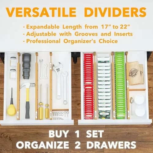 SpaceAid Bamboo Drawer Dividers with Inserts & Labels | Adjustable Expandable Organizer (17-22 in) thumbnail 6