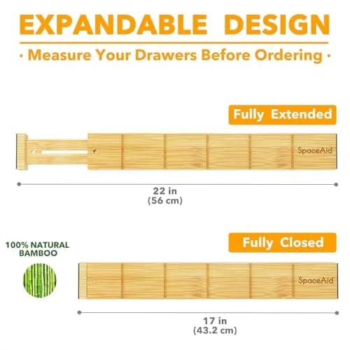 SpaceAid Bamboo Drawer Dividers with Inserts & Labels | Adjustable Expandable Organizer (17-22 in) thumbnail 7