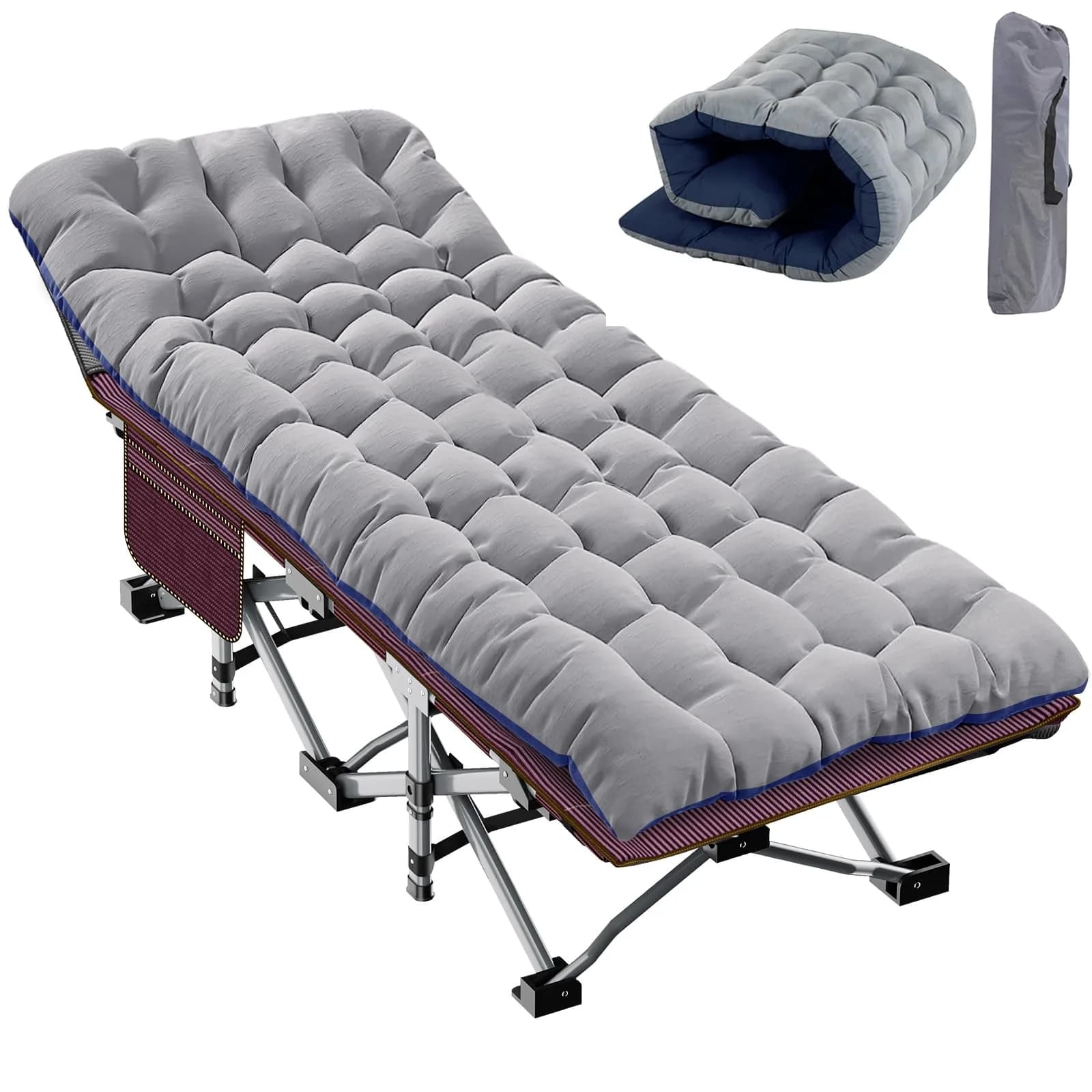 Slsy Folding Camping Cot for Adults with Mat & Carry Bag, 28in Wide, 400kg (880Lbs)