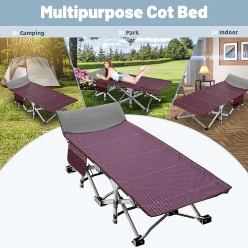Slsy Folding Camping Cot for Adults with Mat & Carry Bag, 28in Wide, 400kg (880Lbs) thumbnail 4