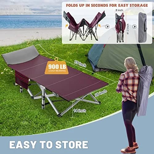 Slsy Folding Camping Cot for Adults with Mat & Carry Bag, 28in Wide, 400kg (880Lbs) thumbnail 5
