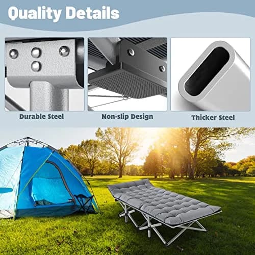 Slsy Folding Camping Cot for Adults with Mat & Carry Bag, 28in Wide, 400kg (880Lbs) thumbnail 6