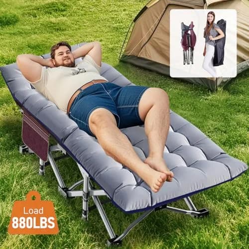 Slsy Folding Camping Cot for Adults with Mat & Carry Bag, 28in Wide, 400kg (880Lbs) thumbnail 2