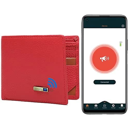 SMART LB Bluetooth Wallet Tracker & Finder with GPS Position Locator, Slim Minimalist Leather Card Holder (Red, Horizontal) thumbnail 1