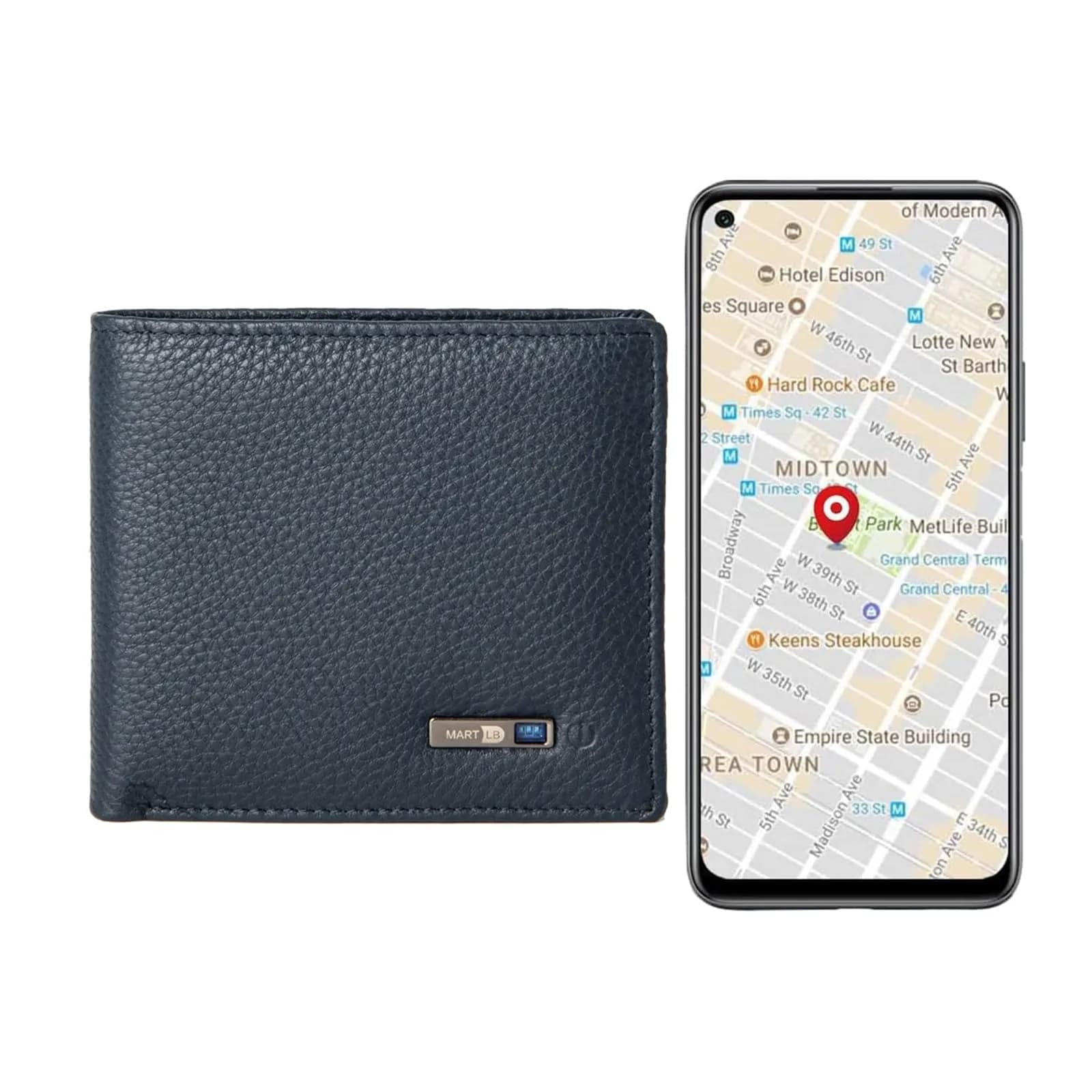 SMART LB Bluetooth Wallet Tracker & Finder with GPS Position Locator, Slim Minimalist Leather Card Holder (Red, Horizontal) — Blue / Horizontal