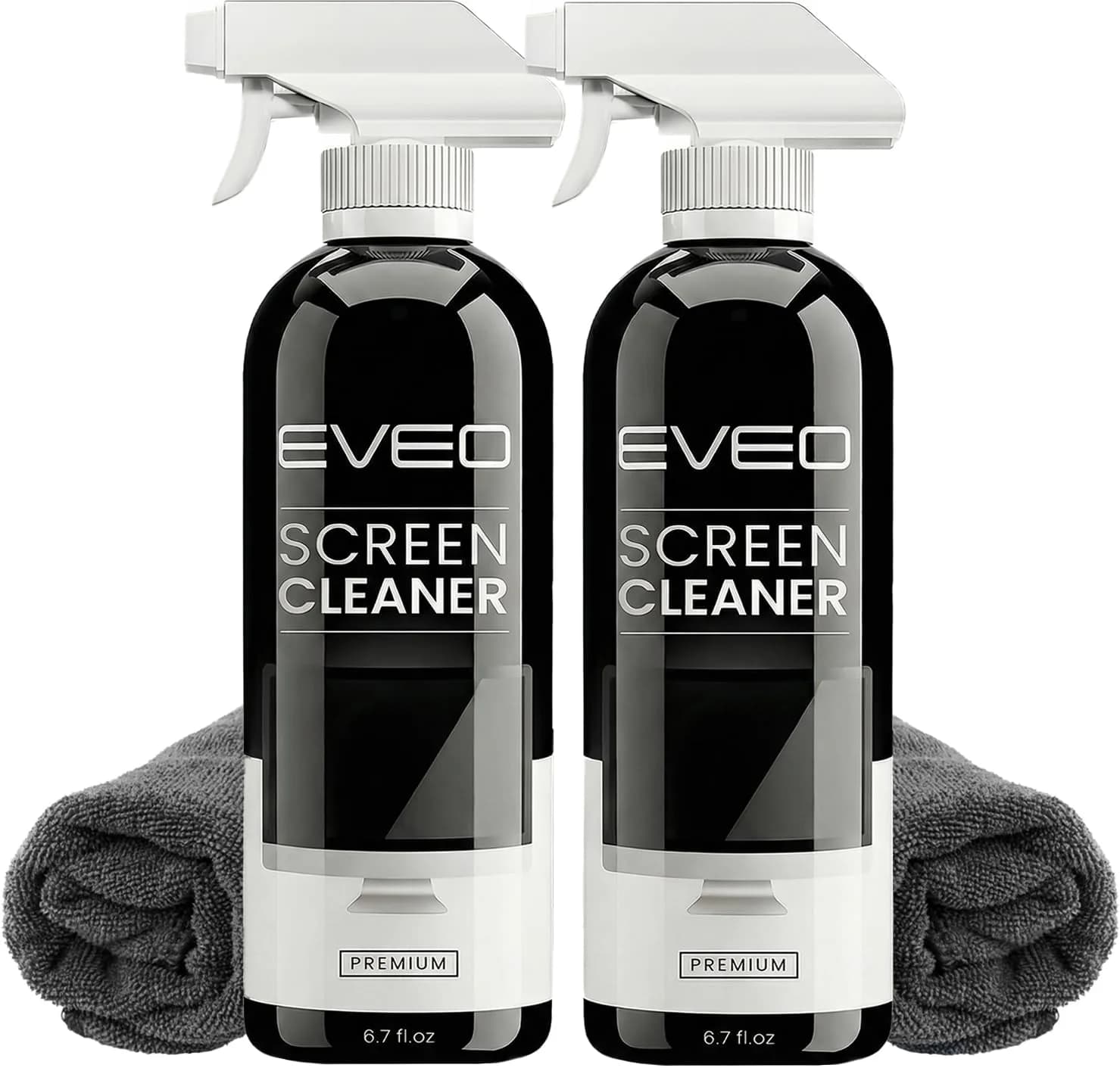 EVEO Screen Cleaner Spray Kit 6.7oz (200ml) 2 Pack | Streak-Free Shine for All Screens — White, Black