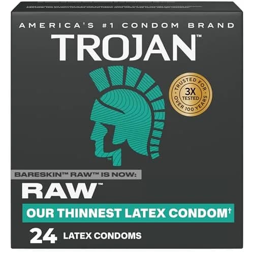 TROJAN BareSkin Raw Thin Condoms, Lubricated, 24 Count Pack thumbnail 1
