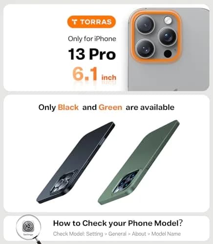 TORRAS Slim Fit for iPhone 13 Pro Case 6.1 Inch | Never Yellowing, Ultra Thin, Matte Black thumbnail 2