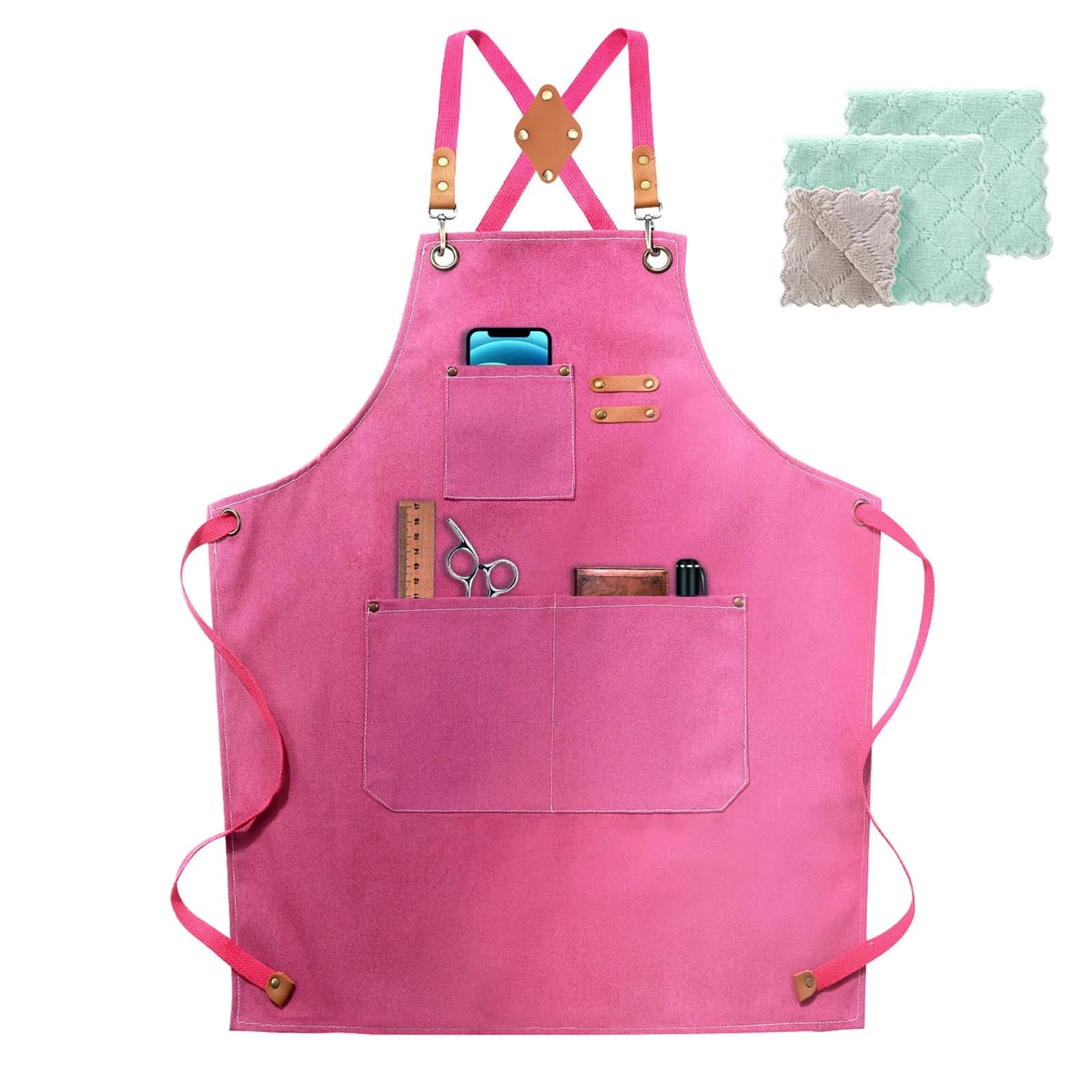 ZOMAO Apron for Men Women | Cross-Back Cotton Canvas with Pockets (Grey) — Pink