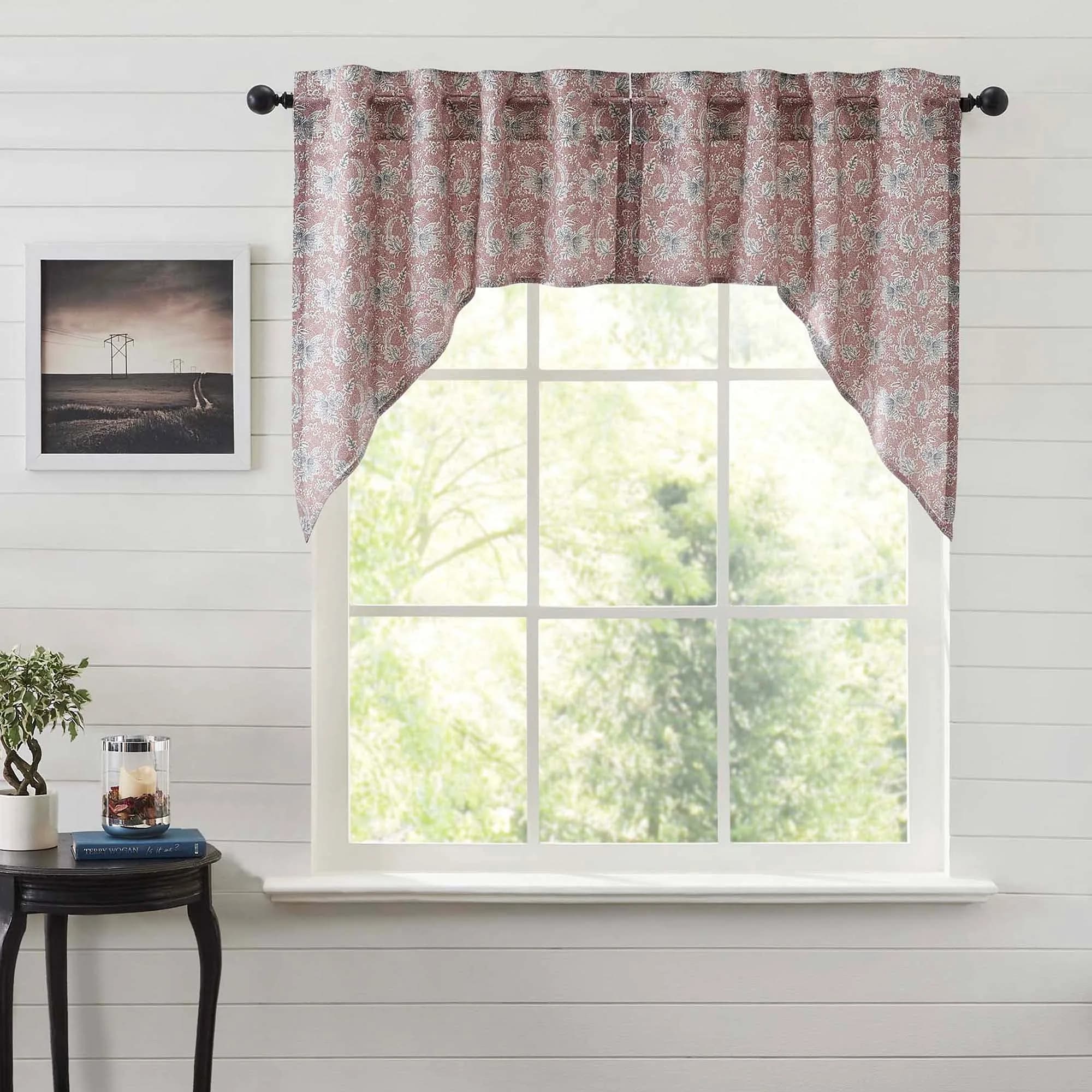 VHC Brands Kaila Country Cottage Ruffled Gold Ticking Stripe Curtain Swag Set 36x36x16 | Farmhouse Charm with Light Filtering Style — Floral