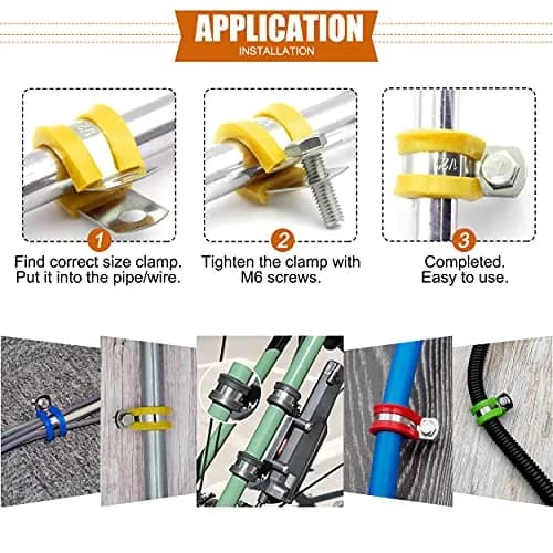 ISPINNER 52pcs Cable Clamps Assortment Kit, 304 Stainless Steel Rubber Cushion Pipe Clamps in 6 Sizes 1/4" 5/16" 3/8" 1/2" 5/8" 3/4" (Yellow) | Heavy-Duty Pipe & Cable Holders thumbnail 6