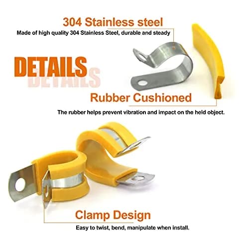 ISPINNER 52pcs Cable Clamps Assortment Kit, 304 Stainless Steel Rubber Cushion Pipe Clamps in 6 Sizes 1/4" 5/16" 3/8" 1/2" 5/8" 3/4" (Yellow) | Heavy-Duty Pipe & Cable Holders thumbnail 3