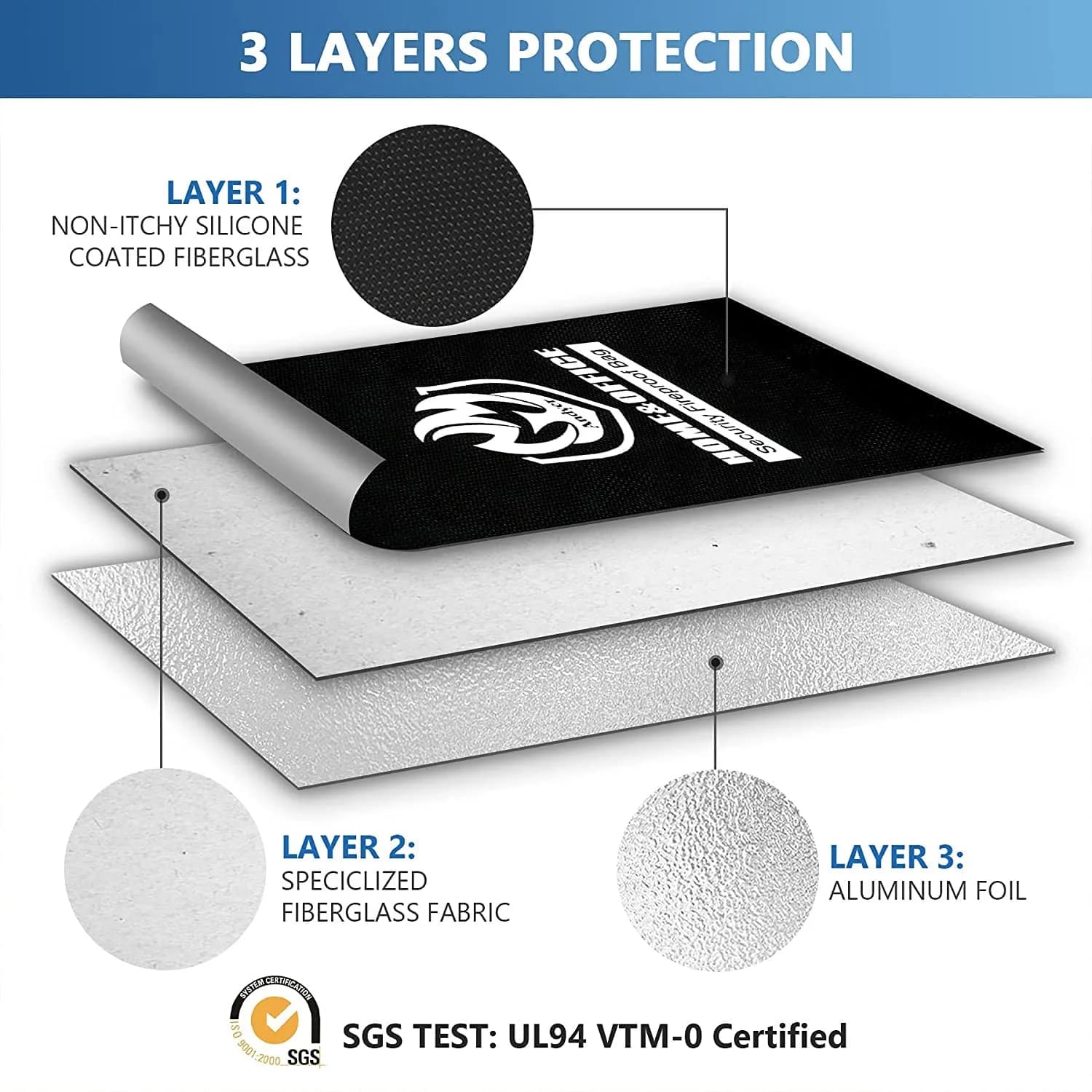 andyer 2 Pockets Fireproof Document Bag 38cm x 28cm (15"x11") | UL Certified Fire & Water Resistant - view 5
