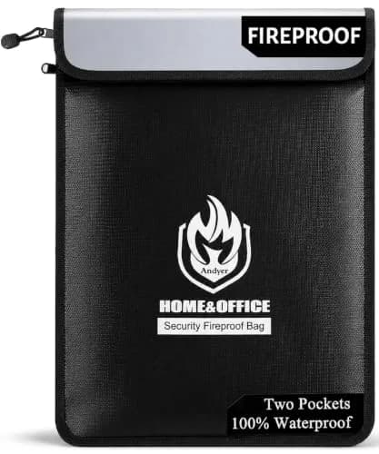 andyer 2 Pockets Fireproof Document Bag 38cm x 28cm (15"x11") | UL Certified Fire & Water Resistant thumbnail 1