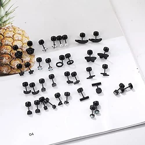 Staligue Hypoallergenic Flat Back Earrings Set – Surgical Steel, 18 Pairs, 20G, Nickel-Free, Geometric & CZ Styles thumbnail 4