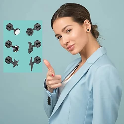 Staligue Hypoallergenic Flat Back Earrings Set – Surgical Steel, 18 Pairs, 20G, Nickel-Free, Geometric & CZ Styles thumbnail 6