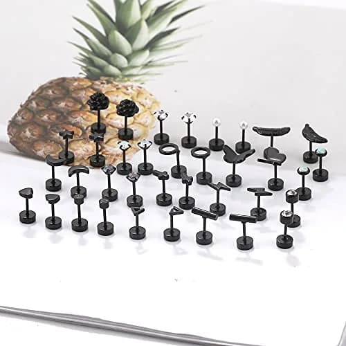 Staligue Hypoallergenic Flat Back Earrings Set – Surgical Steel, 18 Pairs, 20G, Nickel-Free, Geometric & CZ Styles thumbnail 3