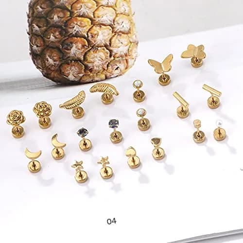 Staligue Hypoallergenic Flat Back Earrings Set – Surgical Steel, 18 Pairs, 20G, Silver/Gold/Rose Gold thumbnail 4