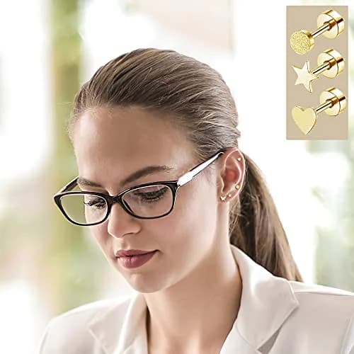 Staligue Hypoallergenic Flat Back Earrings Set – Surgical Steel, 18 Pairs, 20G, Silver/Gold/Rose Gold thumbnail 5